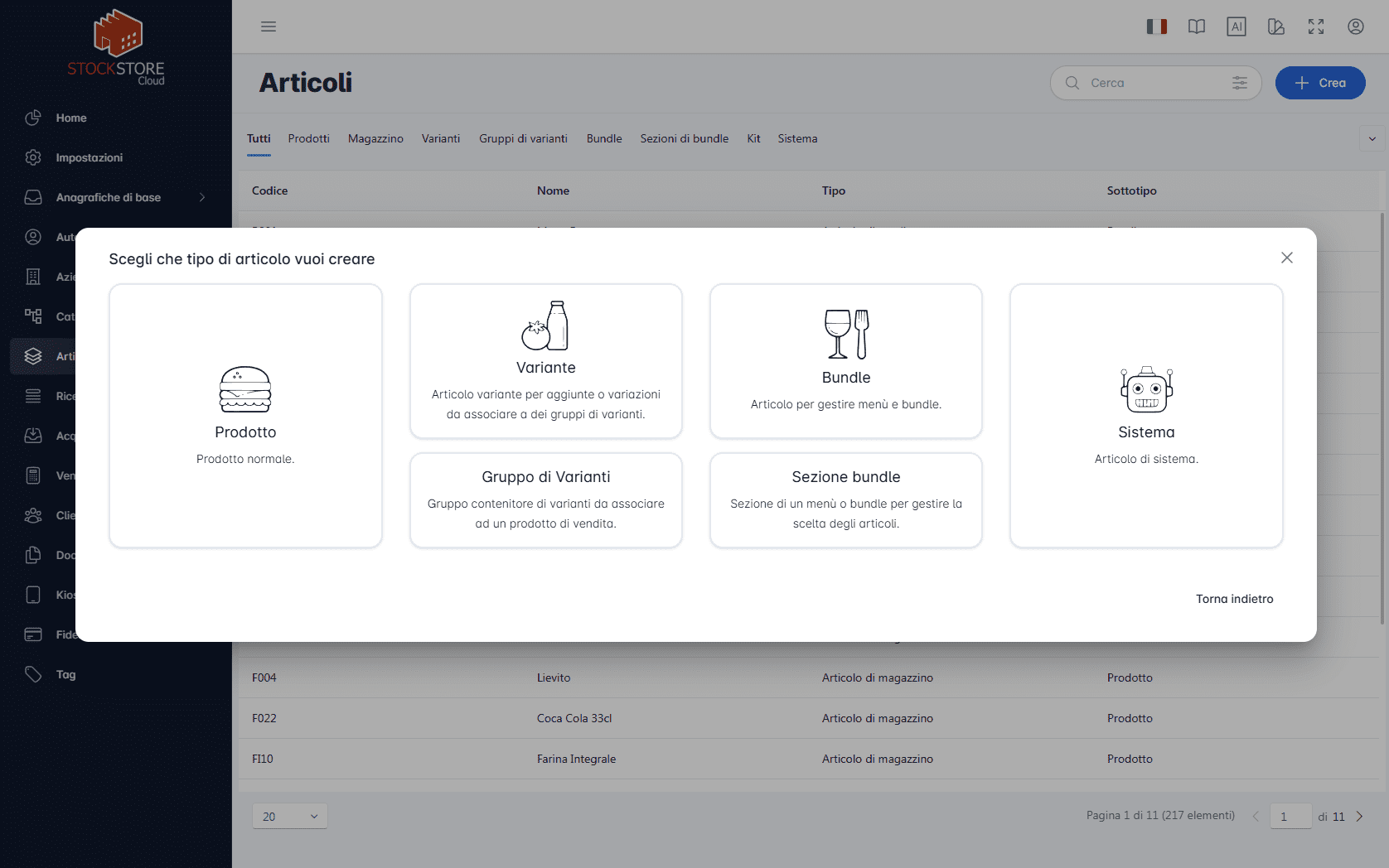 Prodotti e varianti kiosk